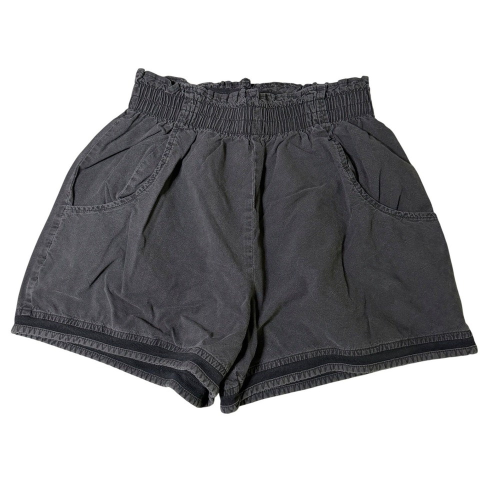 Vintage 90s B.U.M. Equipment Faded Black Cotton Paperbag Waist Shorts Womens M